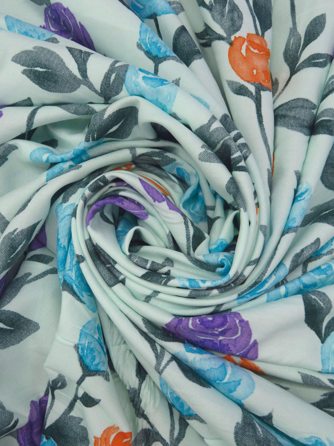 Skylight/Spartan Green/Bright Sky Blue/Multi 100% Rayon Watercolor Painted Floral Print Sateen Challis 54W