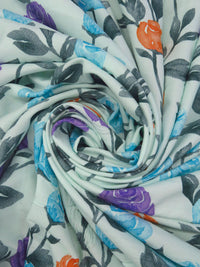 Skylight/Spartan Green/Bright Sky Blue/Multi 100% Rayon Watercolor Painted Floral Print Sateen Challis 54W