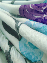 Skylight/Spartan Green/Bright Sky Blue/Multi 100% Rayon Watercolor Painted Floral Print Sateen Challis 54W