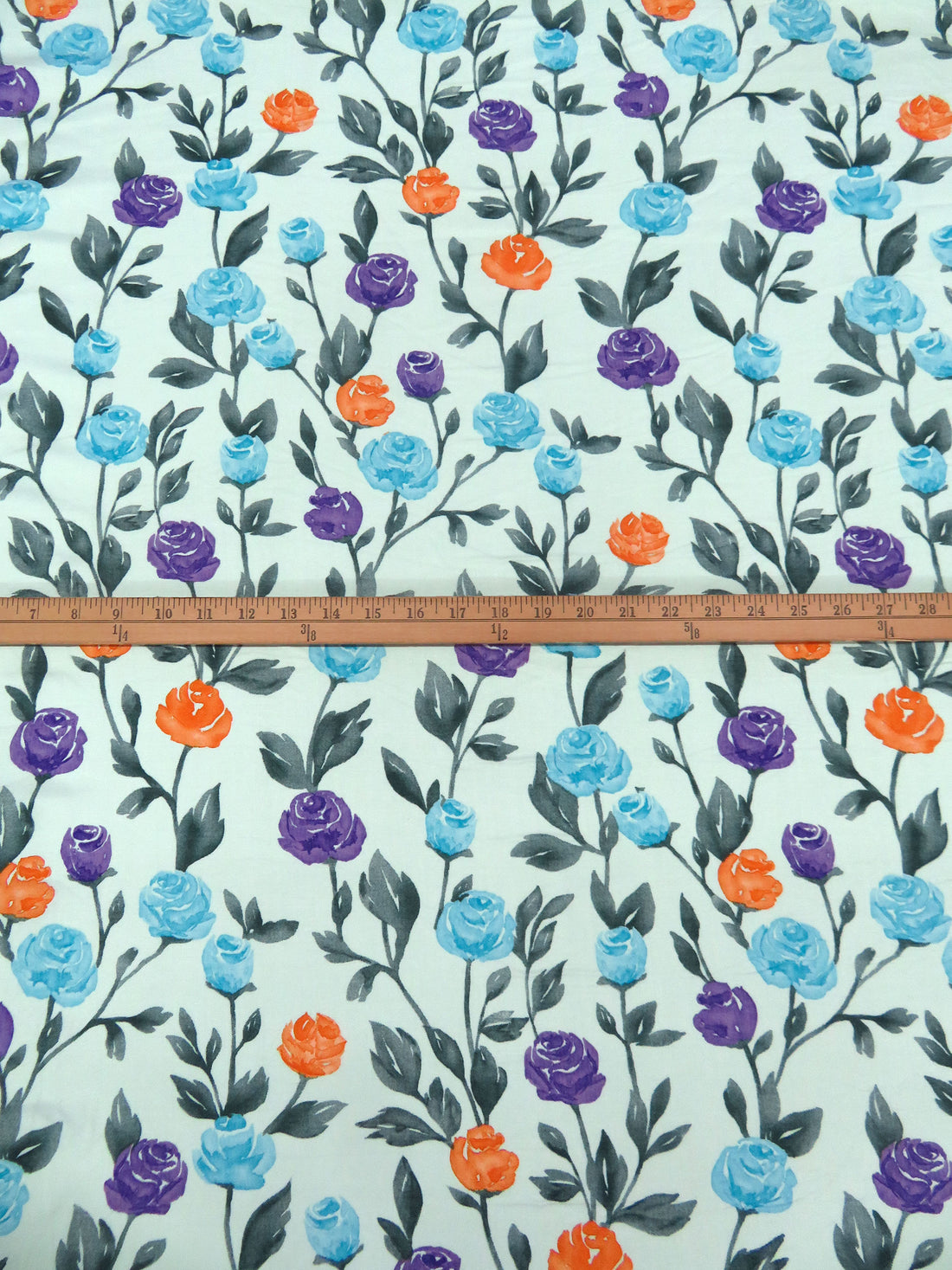 Skylight/Spartan Green/Bright Sky Blue/Multi 100% Rayon Watercolor Painted Floral Print Sateen Challis 54W