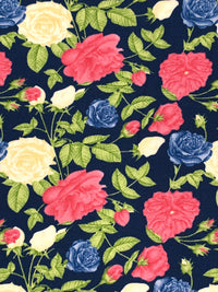 Navy/Candy Pink/Pale Cream/Multi 100% Rayon Floral Print Challis 54W