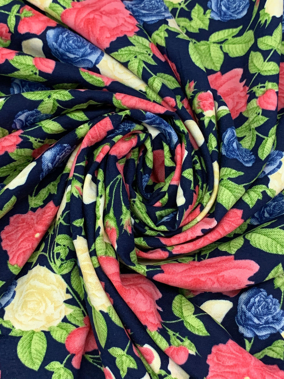 Navy/Candy Pink/Pale Cream/Multi 100% Rayon Floral Print Challis 54W