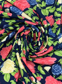 Navy/Candy Pink/Pale Cream/Multi 100% Rayon Floral Print Challis 54W
