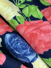 Navy/Candy Pink/Pale Cream/Multi 100% Rayon Floral Print Challis 54W
