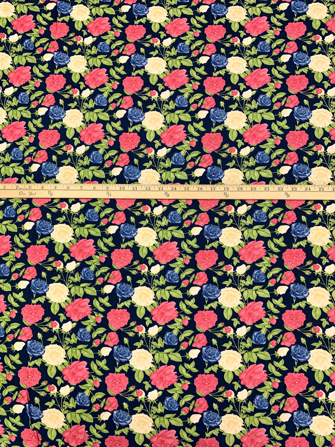 Navy/Candy Pink/Pale Cream/Multi 100% Rayon Floral Print Challis 54W