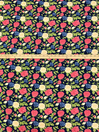 Navy/Candy Pink/Pale Cream/Multi 100% Rayon Floral Print Challis 54W