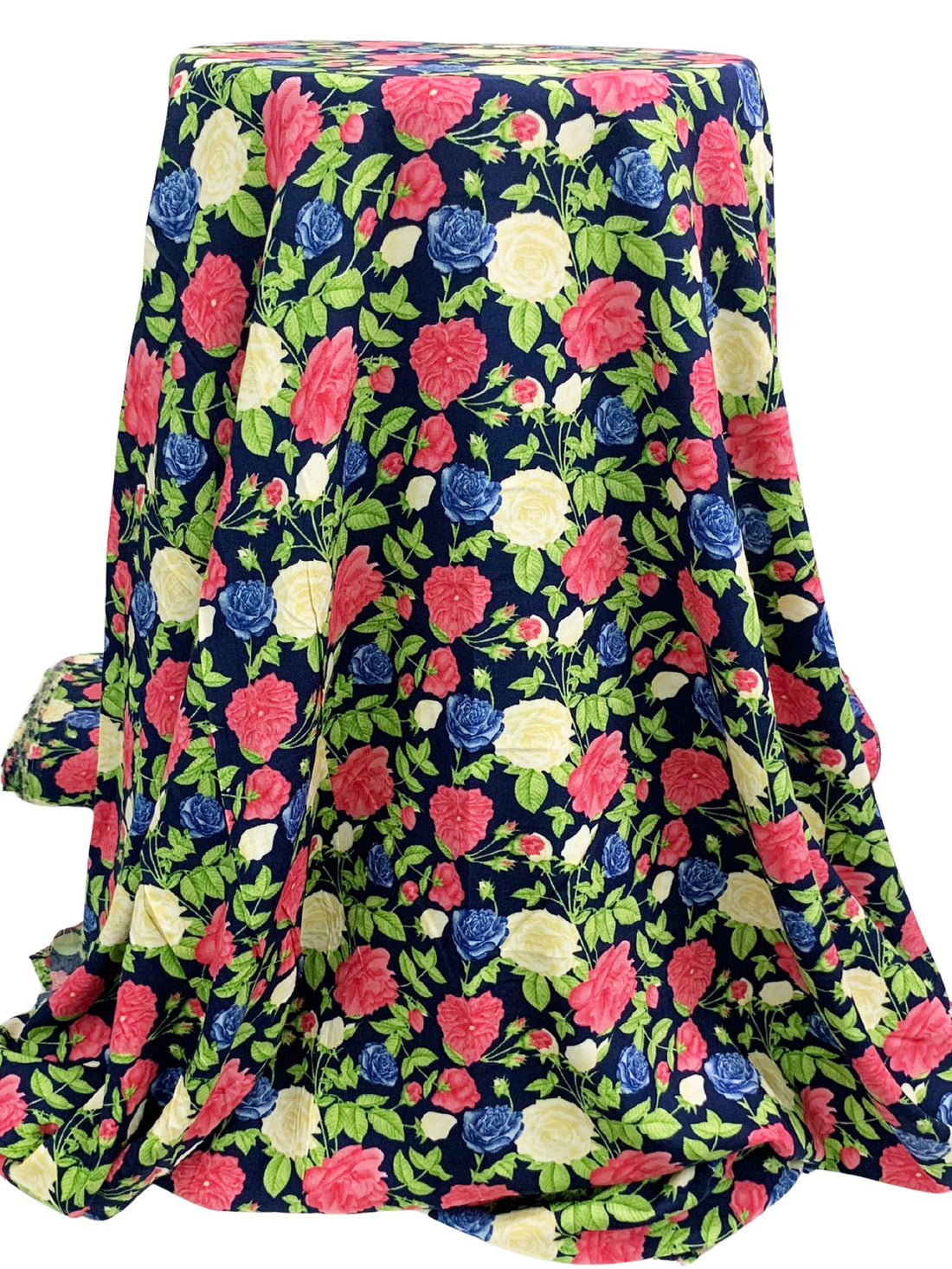 Navy/Candy Pink/Pale Cream/Multi 100% Rayon Floral Print Challis 54W