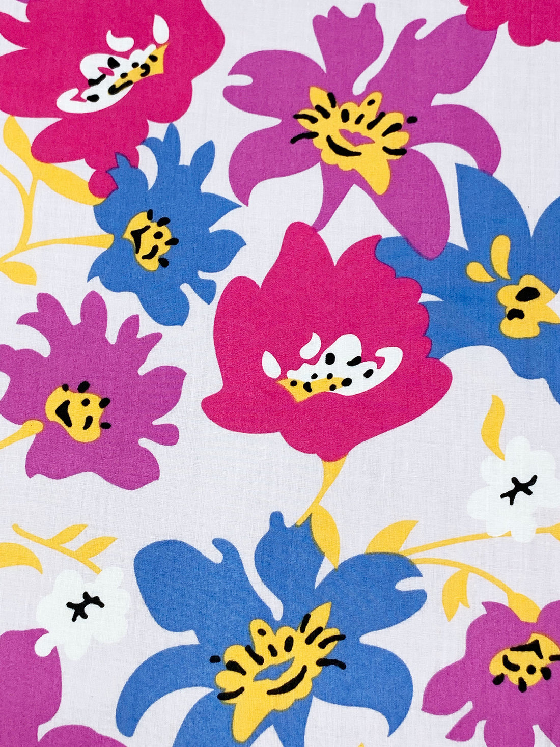 Azureish White/Fuchsia Rose/True Blue/Multi 100% Cotton Stylized Floral Print Voile 56W