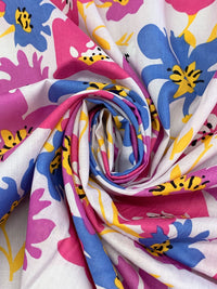 Azureish White/Fuchsia Rose/True Blue/Multi 100% Cotton Stylized Floral Print Voile 56W