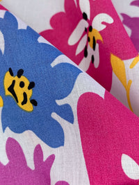 Azureish White/Fuchsia Rose/True Blue/Multi 100% Cotton Stylized Floral Print Voile 56W