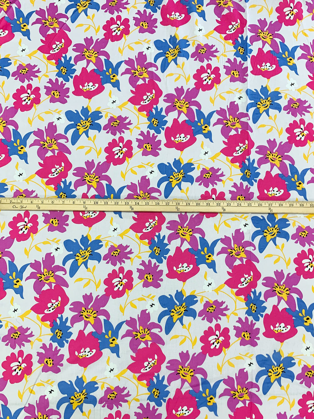 Azureish White/Fuchsia Rose/True Blue/Multi 100% Cotton Stylized Floral Print Voile 56W