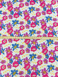 Azureish White/Fuchsia Rose/True Blue/Multi 100% Cotton Stylized Floral Print Voile 56W