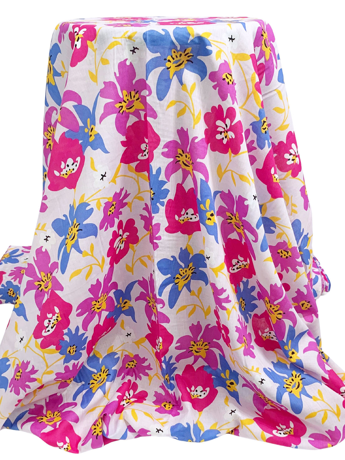 Azureish White/Fuchsia Rose/True Blue/Multi 100% Cotton Stylized Floral Print Voile 56W