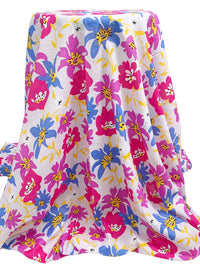 Azureish White/Fuchsia Rose/True Blue/Multi 100% Cotton Stylized Floral Print Voile 56W