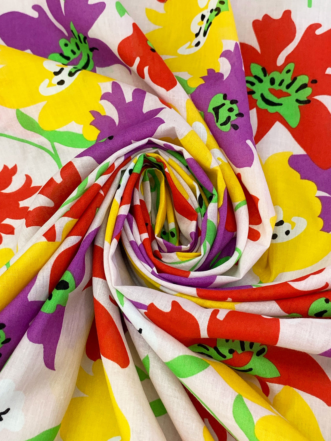 Palest Pink/Pearly Purple/Canary/Multi 100% Cotton Stylized Floral Print Voile 56W