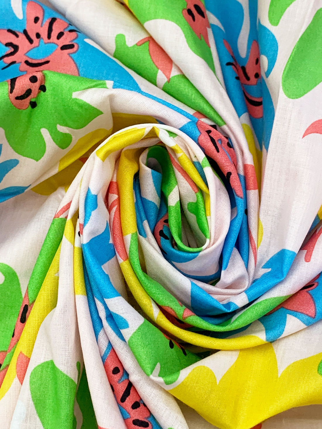 Pale Petal Pink/Deep Sky Blue/Dandelion/Multi 100% Cotton Stylized Floral Print Voile 56W