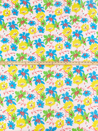 Pale Petal Pink/Deep Sky Blue/Dandelion/Multi 100% Cotton Stylized Floral Print Voile 56W