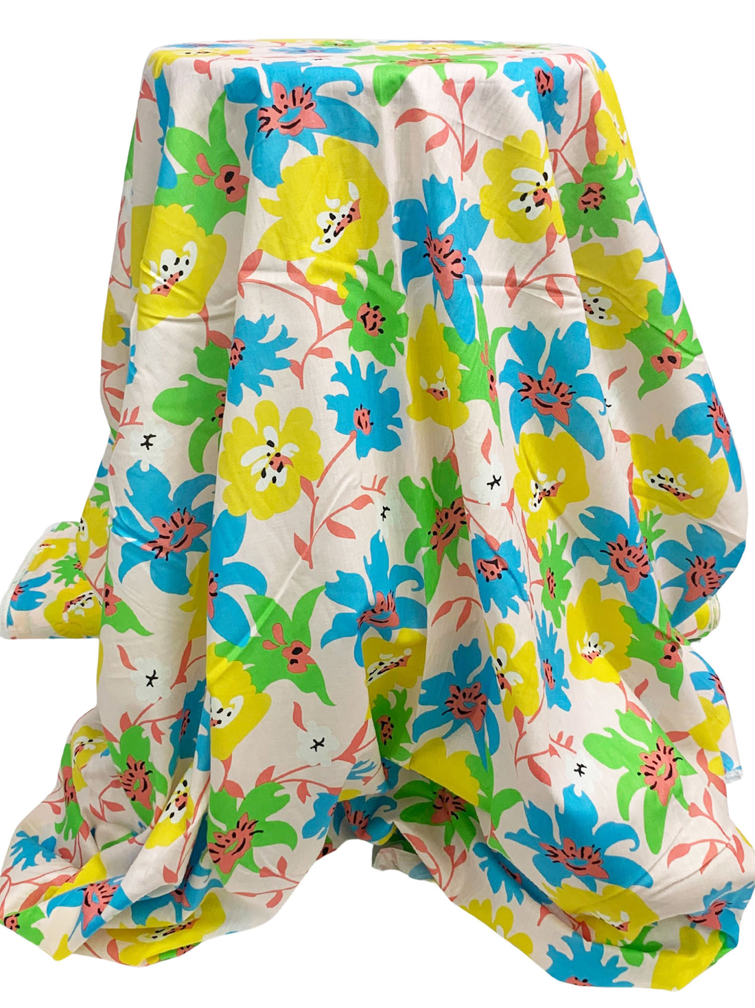 Pale Petal Pink/Deep Sky Blue/Dandelion/Multi 100% Cotton Stylized Floral Print Voile 56W