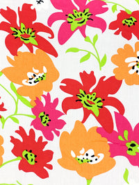White/French Rose/Mango/Multi 100% Cotton Stylized Floral Print Voile 58W