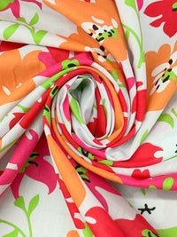 White/French Rose/Mango/Multi 100% Cotton Stylized Floral Print Voile 58W