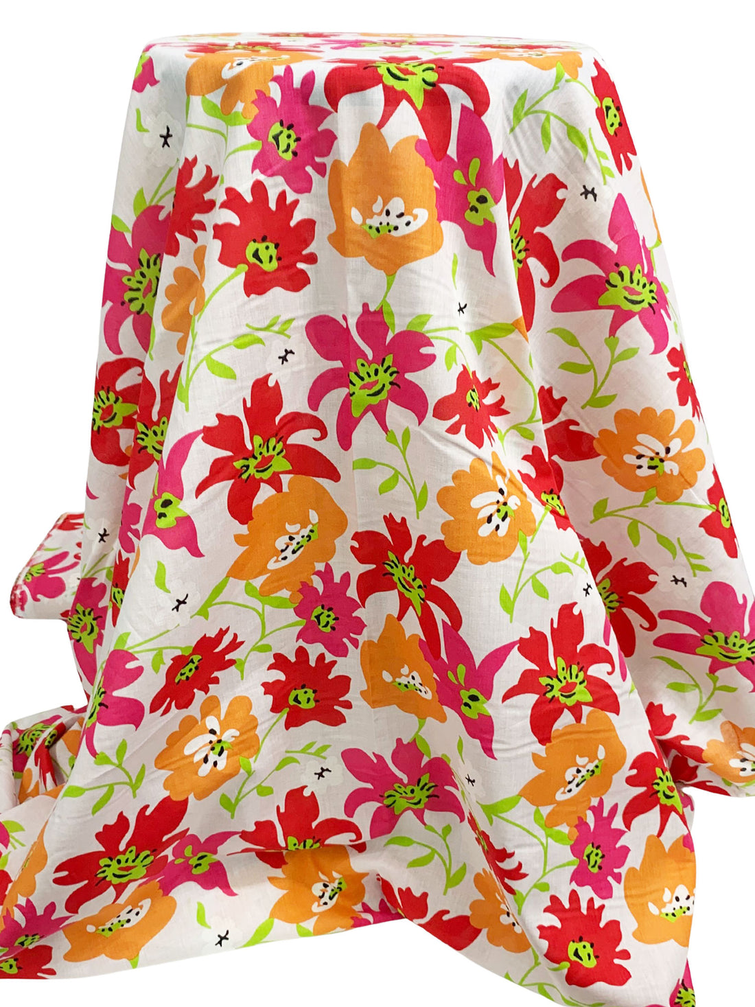 White/French Rose/Mango/Multi 100% Cotton Stylized Floral Print Voile 58W