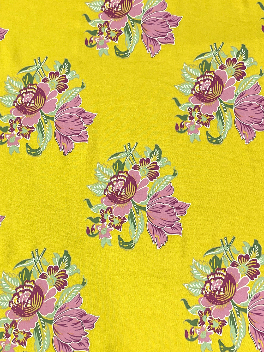 Citron/Old Rose/White/Multi 100% Rayon Textured Floral Print Challis 54W