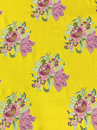 Citron/Old Rose/White/Multi 100% Rayon Textured Floral Print Challis 54W