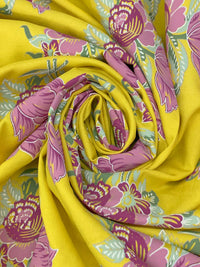 Citron/Old Rose/White/Multi 100% Rayon Textured Floral Print Challis 54W