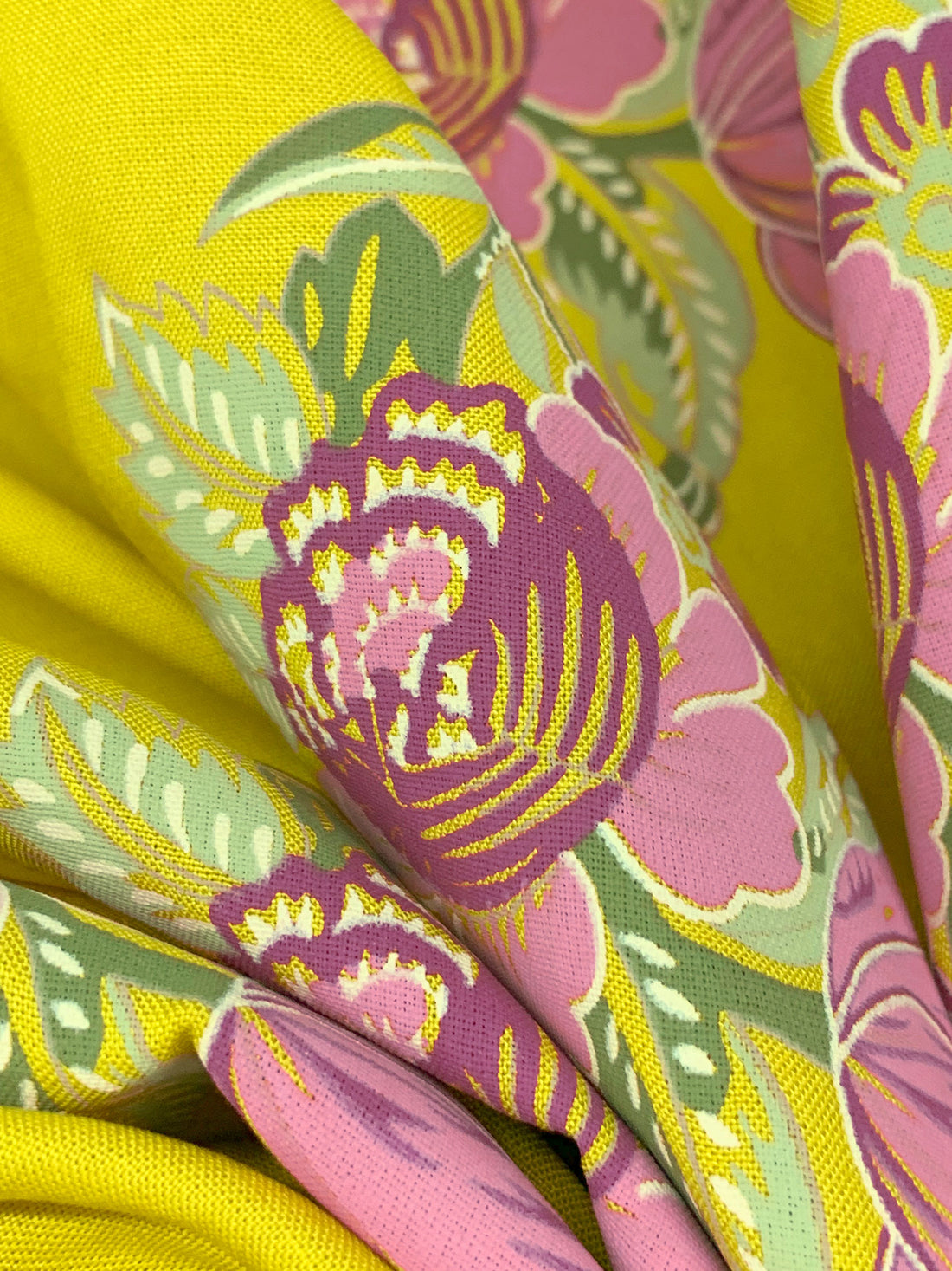 Citron/Old Rose/White/Multi 100% Rayon Textured Floral Print Challis 54W