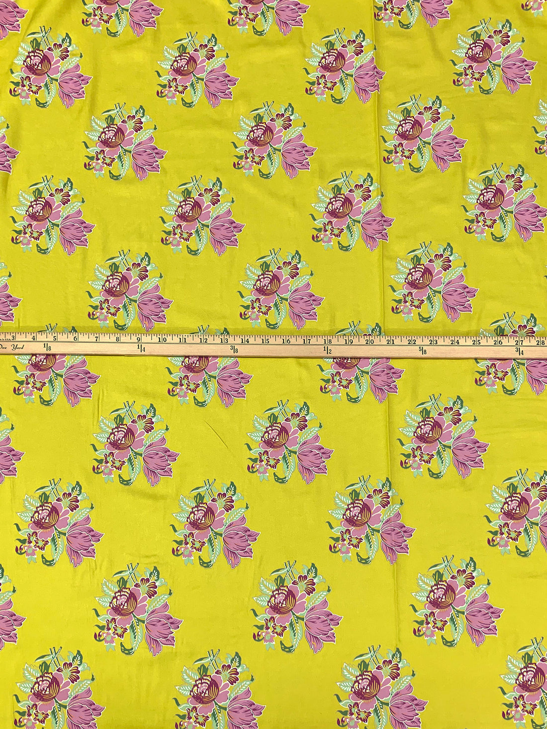 Citron/Old Rose/White/Multi 100% Rayon Textured Floral Print Challis 54W