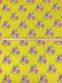 Citron/Old Rose/White/Multi 100% Rayon Textured Floral Print Challis 54W