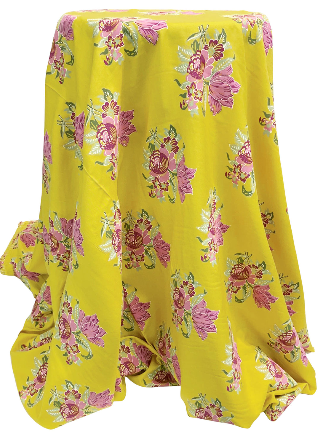 Citron/Old Rose/White/Multi 100% Rayon Textured Floral Print Challis 54W