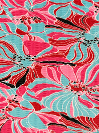 Caribbean Blue/Venetian Red/Flamingo Pink Polyester/Lycra Floral Print Crinkle Sheer Knit 56W