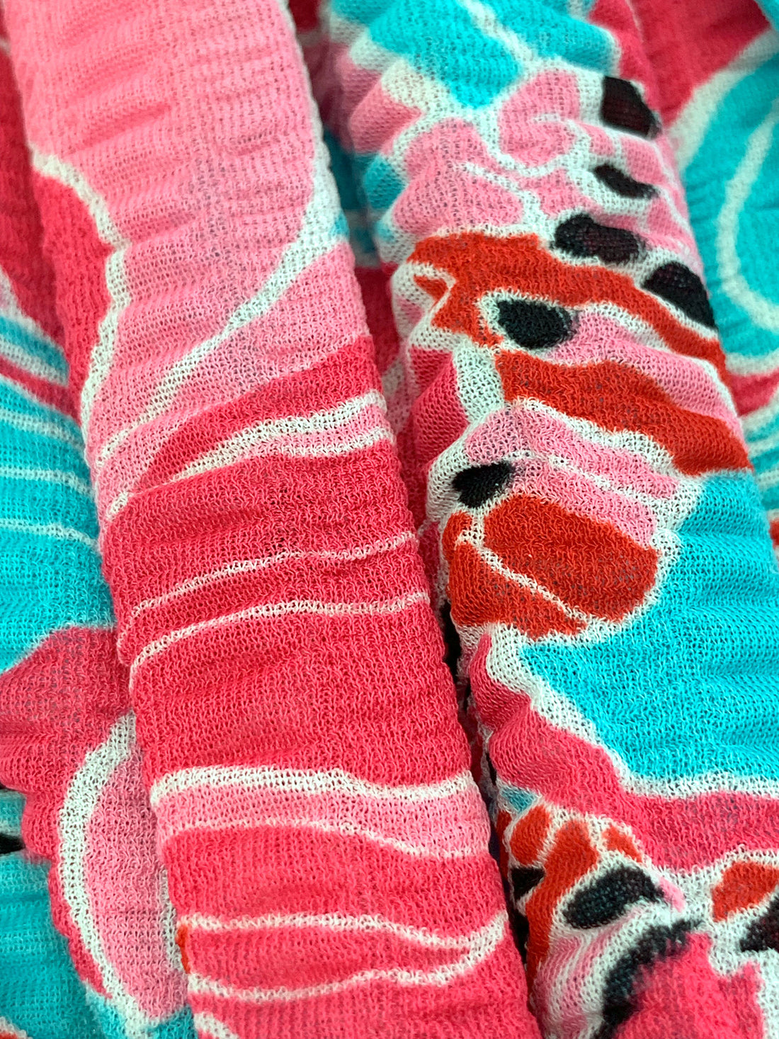 Caribbean Blue/Venetian Red/Flamingo Pink Polyester/Lycra Floral Print Crinkle Sheer Knit 56W