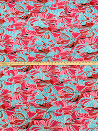 Caribbean Blue/Venetian Red/Flamingo Pink Polyester/Lycra Floral Print Crinkle Sheer Knit 56W