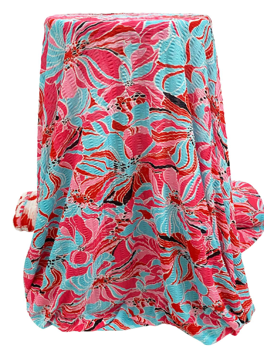 Caribbean Blue/Venetian Red/Flamingo Pink Polyester/Lycra Floral Print Crinkle Sheer Knit 56W