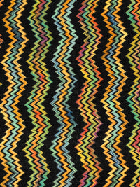 Moonstone Blue/Straw/Mandarin/Multi 100% Polyester Vertical Variegated Zig Zag Design Crinkle Sheer Knit - NY Designer - 68W