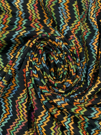 Moonstone Blue/Straw/Mandarin/Multi 100% Polyester Vertical Variegated Zig Zag Design Crinkle Sheer Knit - NY Designer - 68W