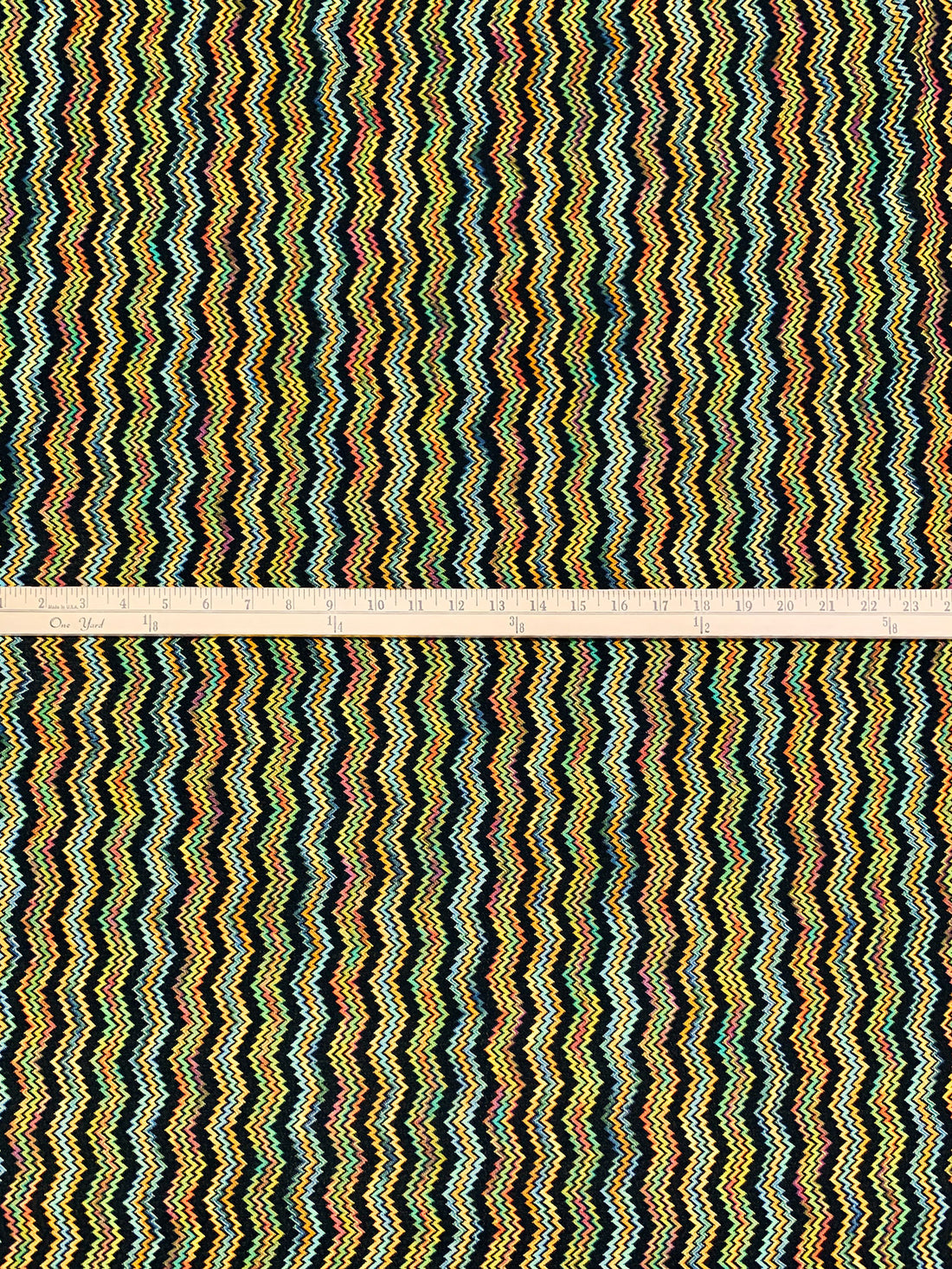 Moonstone Blue/Straw/Mandarin/Multi 100% Polyester Vertical Variegated Zig Zag Design Crinkle Sheer Knit - NY Designer - 68W