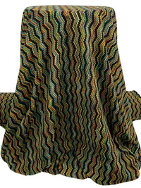 Moonstone Blue/Straw/Mandarin/Multi 100% Polyester Vertical Variegated Zig Zag Design Crinkle Sheer Knit - NY Designer - 68W