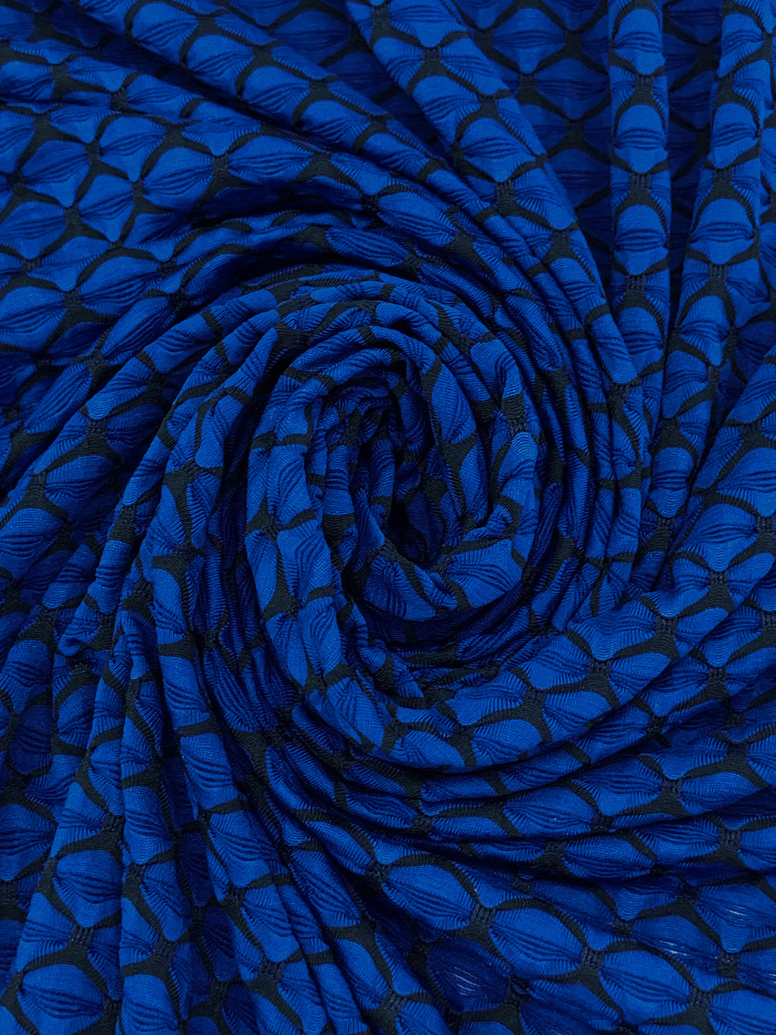 Ultramarine Blue/Black Polyester/Lycra Diamond Novelty Weave Knit - NY Designer - 54W