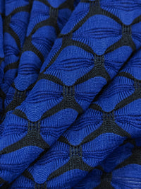 Ultramarine Blue/Black Polyester/Lycra Diamond Novelty Weave Knit - NY Designer - 54W