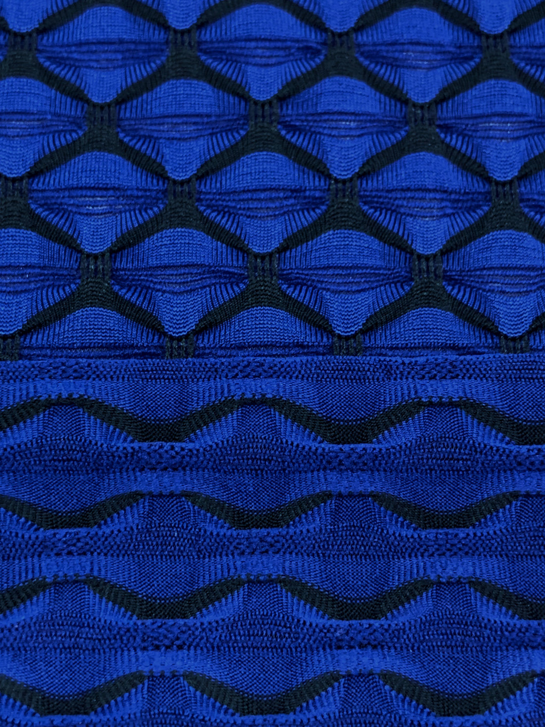 Ultramarine Blue/Black Polyester/Lycra Diamond Novelty Weave Knit - NY Designer - 54W