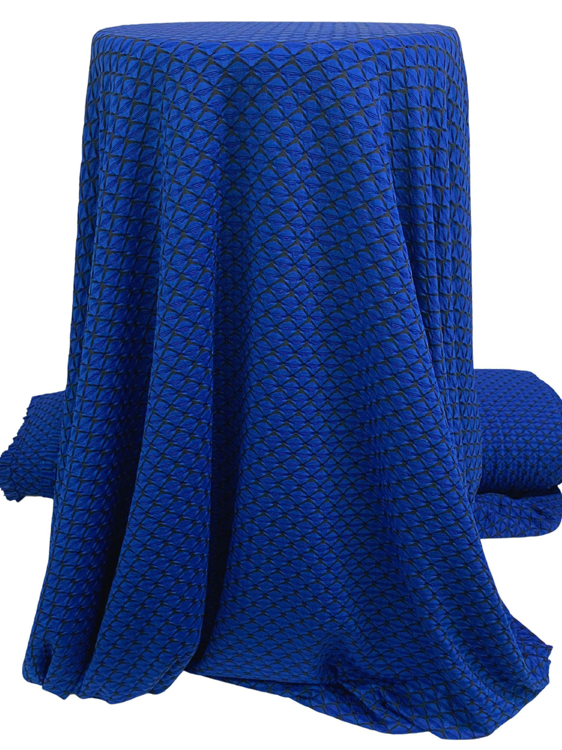 Ultramarine Blue/Black Polyester/Lycra Diamond Novelty Weave Knit - NY Designer - 54W