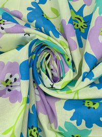 Cyan Cornflower Blue/Tropical Violet/Soft Celery/Multi 100% Cotton Stylized Floral Print Voile 56W