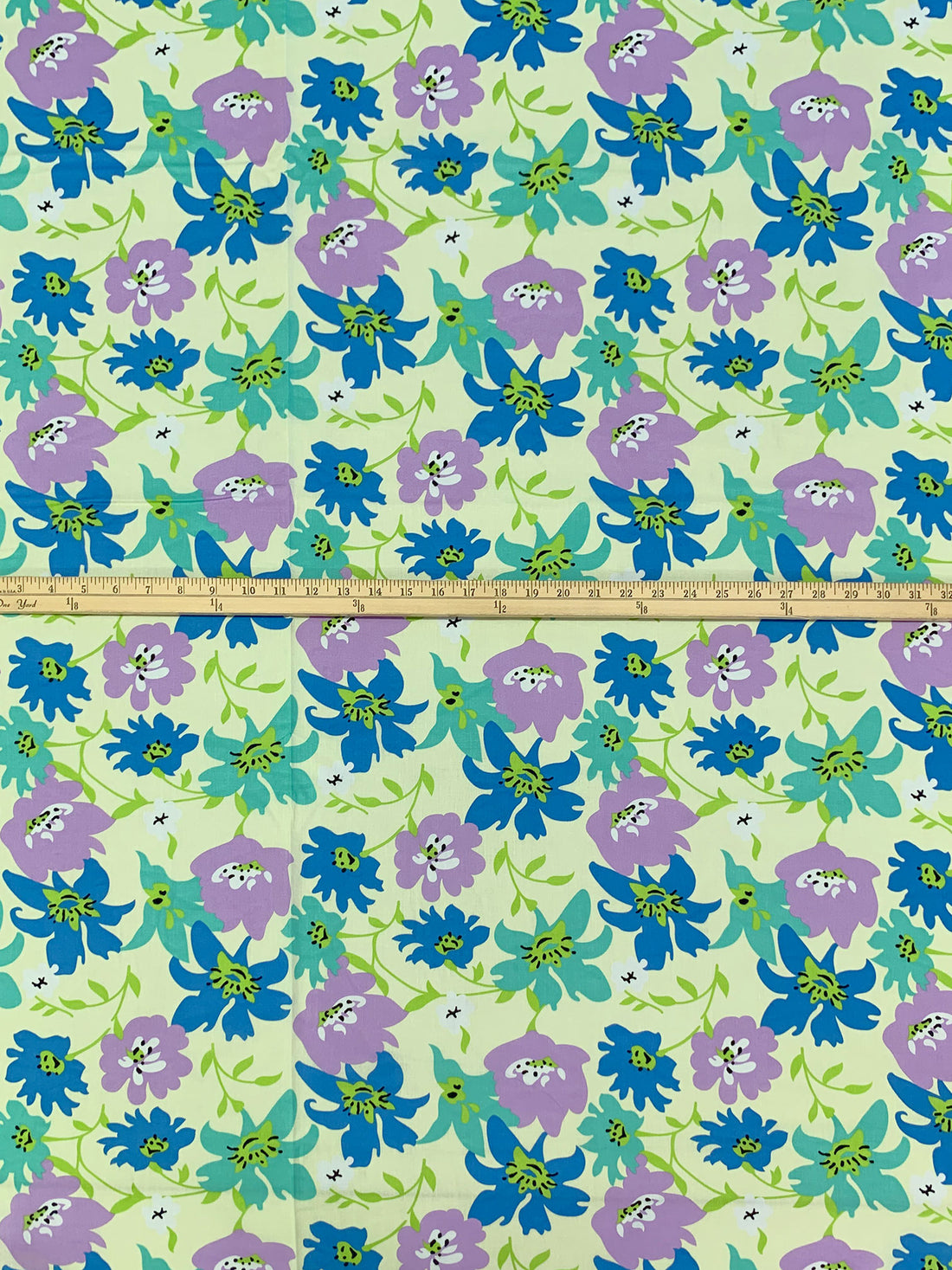 Cyan Cornflower Blue/Tropical Violet/Soft Celery/Multi 100% Cotton Stylized Floral Print Voile 56W