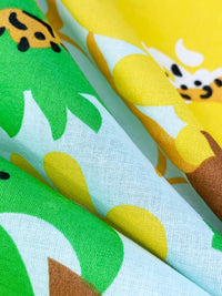 Palest Aqua/Saffron/Apple Green/Multi 100% Cotton Stylized Floral Print Voile 56W