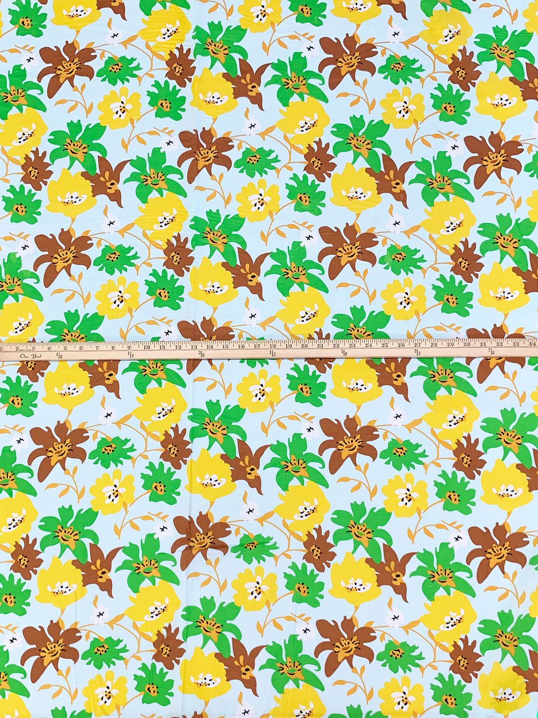 Palest Aqua/Saffron/Apple Green/Multi 100% Cotton Stylized Floral Print Voile 56W