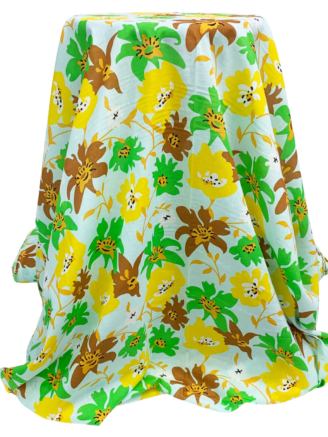 Palest Aqua/Saffron/Apple Green/Multi 100% Cotton Stylized Floral Print Voile 56W
