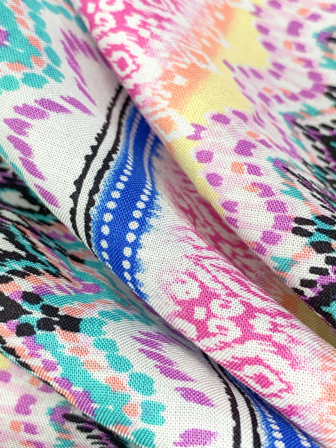 Light Teal/Dark Pink/Blue/White/Multi 100% Rayon Vertical Stylized Stripe Print Challis 58W